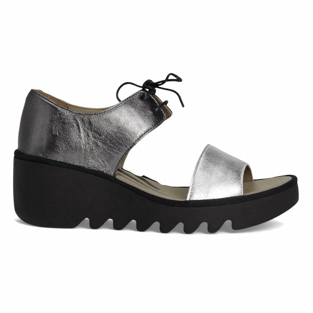 NEW FLY LONDON women's bilu 465 lace-up sandal in silver/graphite